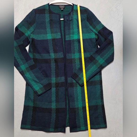 Talbots Women's Checkered 100% Merino Wool Sz XS Cardigan Dark Green and Navy - Picture 6 of 11